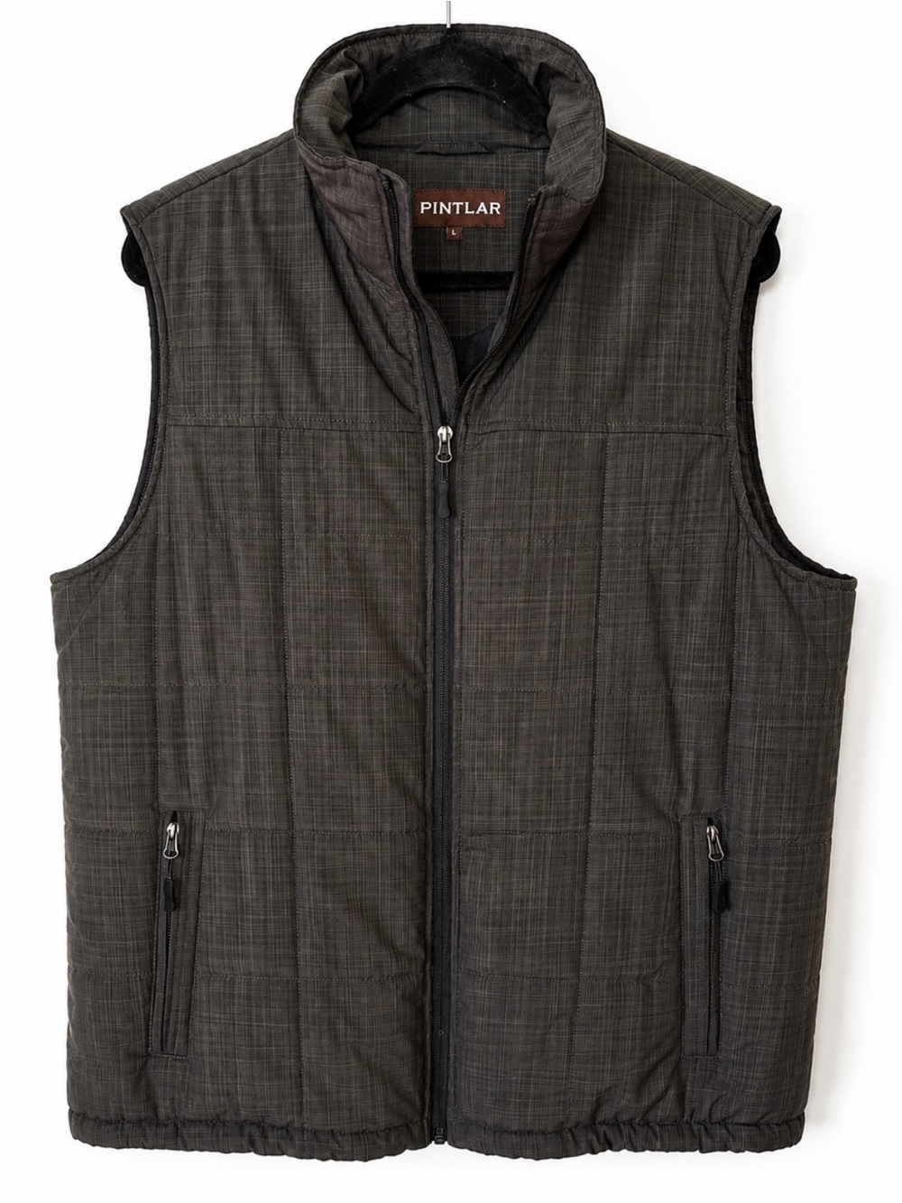 Pinter Men's Dark Gray Quilted Vest puffer large full up insulated gray brown
